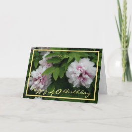 40e verjaardag Kim Peonies Elegant Golden Lijst Kaart