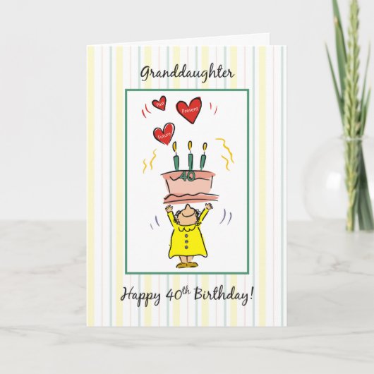 40e verjaardag kleindochter Cake with Heart Woman Kaart (Voorkant)