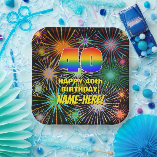 40e verjaardag: Kleurrijk, gevierd vuurwerk Papieren Bordje (Feest)