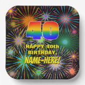 40e verjaardag: Kleurrijk, gevierd vuurwerk Papieren Bordje (Voorkant)