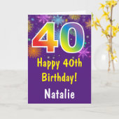 40e Verjaardag Kleurrijk Regenboog Vuurwerk Paarse Kaart (Gele Bloem)