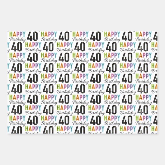 40e verjaardag Kleurrijk Typografie Wrapping Paper (Voorkant 2)