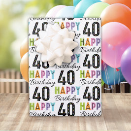 40e verjaardag Kleurrijk Typografie Wrapping Paper