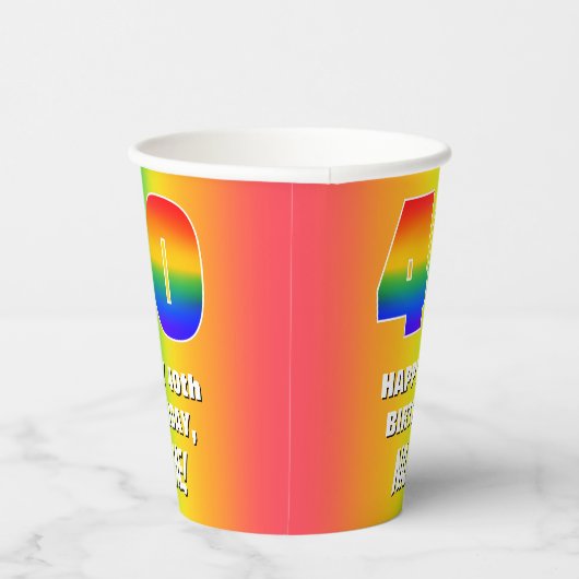 40e verjaardag: kleurrijk, vun regenboogpatroon # papieren bekers (Rechts)
