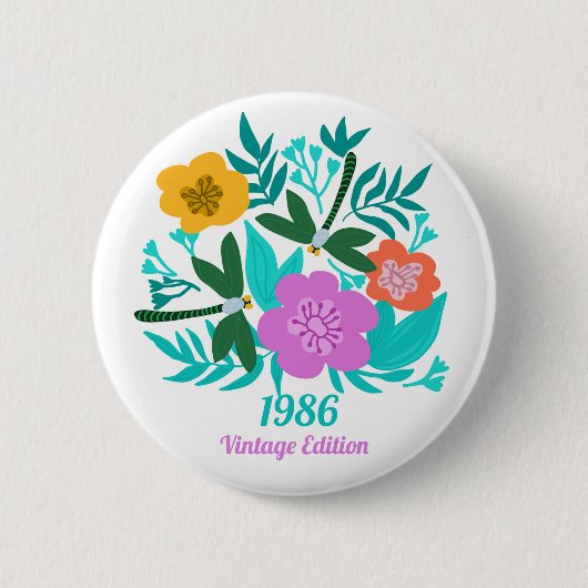40e verjaardag kleurrijke moderne bloemrijke elega ronde button 5,7 cm (Voorkant)
