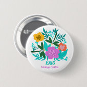 40e verjaardag kleurrijke moderne bloemrijke elega ronde button 5,7 cm (Voorkant /achterkant)