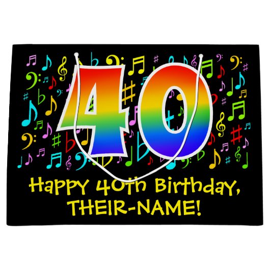 40e verjaardag - Kleurrijke muzieksymbolen, Rainbo Groot Cadeauzakje (Voorkant)