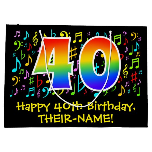 40e verjaardag - Kleurrijke muzieksymbolen, Rainbo Groot Cadeauzakje (Achterkant)