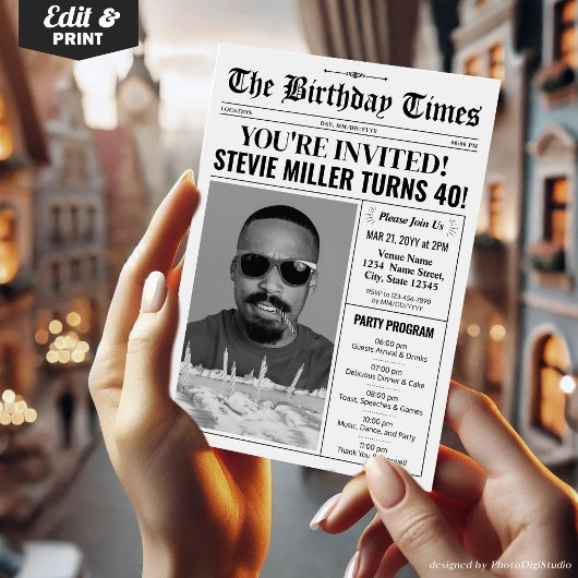 40e verjaardag krantenuitnodiging met programma