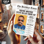 40e verjaardag krantenuitnodiging met programma<br><div class="desc">40th Birthday Invitation Krant met Programma - Vier in stijl met onze aanpasbare 40th Birthday Invitation: Het krantenthema! Eenvoudig afdrukken of downloaden voor uw gemak. Iedereen zal van zijn tijdloze charme en gepersonaliseerde aanraking houden. Bestel nu en laat het feest beginnen!</div>