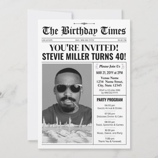 40e verjaardag krantenuitnodiging met programma (Voorkant)