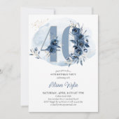 40e verjaardag Kustblauw Floral nummer 40 Kaart (Voorkant)