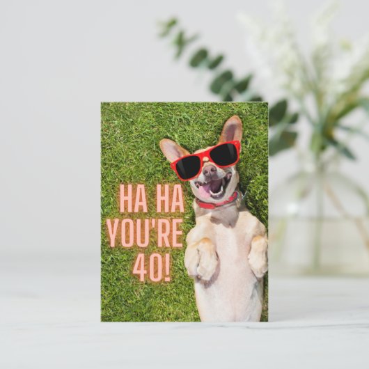 40e verjaardag lachen  briefkaart (Staand voorkant)