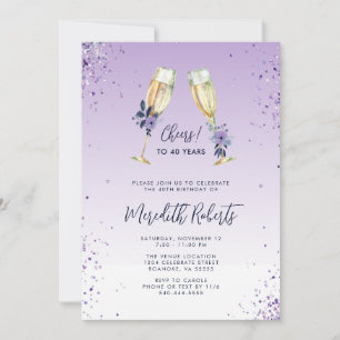 40e verjaardag Lavender Ombre Champagne Toast Part Kaart