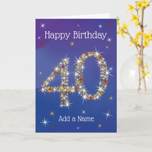 40e verjaardag - Leeftijd 40 in Star Numbers - Bla Kaart (Gele Bloem)