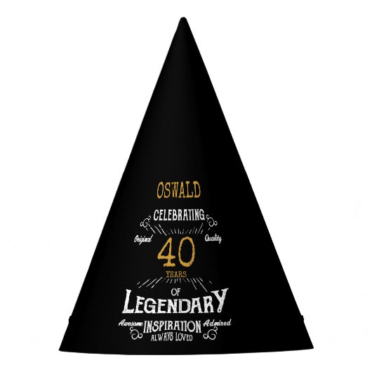 40e verjaardag Legendary Zwart Goud Retro Feesthoedjes (Voorkant)