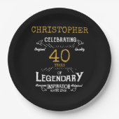 40e verjaardag Legendary Zwart Goud Retro Papieren Bordje (Voorkant)