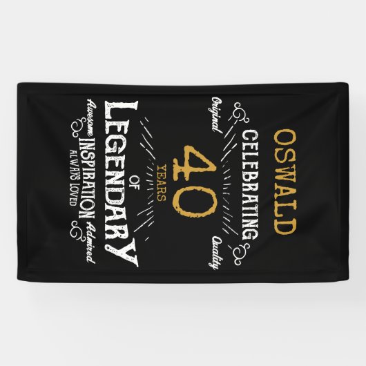 40e verjaardag Legendary Zwart Goud Retro Spandoek (Horizontaal)