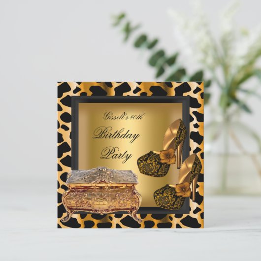 40e verjaardag Leopard Black Gold Shoes Kaart (Staand voorkant)