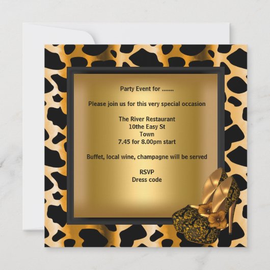 40e verjaardag Leopard Black Gold Shoes Kaart (Achterkant)