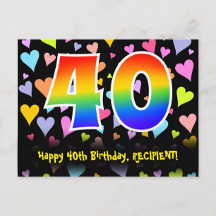 40e verjaardag: Leuk harten patroon, Regenboog 40 Briefkaart