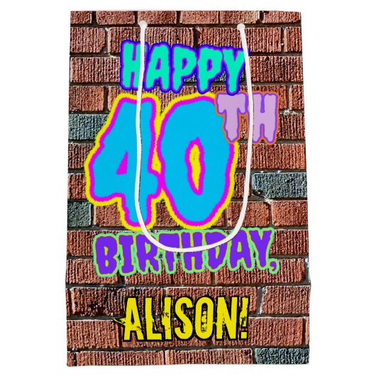 40e verjaardag: Leuk, Urban Graffiti geïnspireerd  Medium Cadeauzakje (Achterkant)