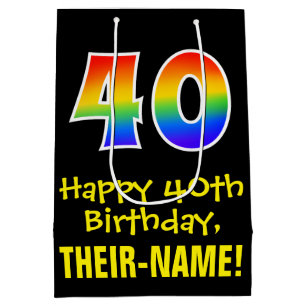 40e verjaardag: Leuk, Vet, Kleurrijk, Regenboog "4 Medium Cadeauzakje