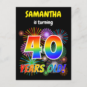 40e verjaardag - Leuk vuurwerk, Rainbow Look "40" Briefkaart