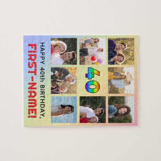 40e verjaardag: Leuke regenboog #, aangepaste naam Legpuzzel (Horizontaal)