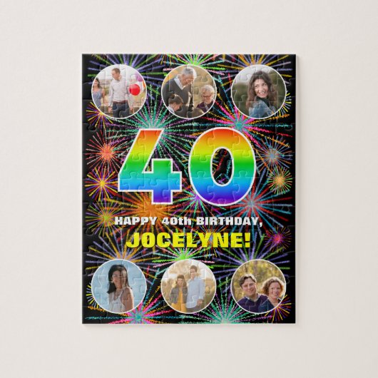 40e verjaardag: Leuke regenboog #, aangepaste naam Legpuzzel (Verticaal)
