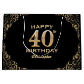 40e verjaardag Lijst voor zwarte en goudglitter Groot Cadeauzakje (Voorkant)