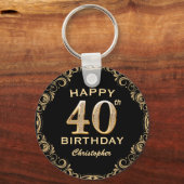 40e verjaardag Lijst voor zwarte en goudglitter Sleutelhanger (Voorkant)