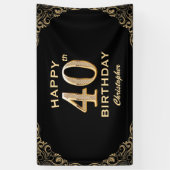 40e verjaardag Lijst voor zwarte en goudglitter Spandoek (Verticaal)