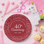 40e verjaardag Love Hearts Confetti Papieren Bordje (Feest)