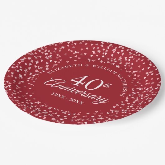 40e verjaardag Love Hearts Confetti Papieren Bordje (Gekanteld)