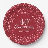 40e verjaardag Love Hearts Confetti Papieren Bordje (Voorkant)