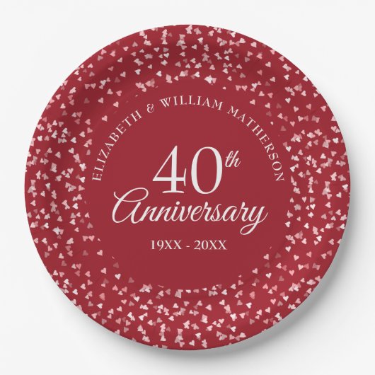 40e verjaardag Love Hearts Confetti Papieren Bordje (Voorkant)