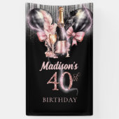 40e Verjaardag Luxe Roos Wijnfeestbord Spandoek (Verticaal)