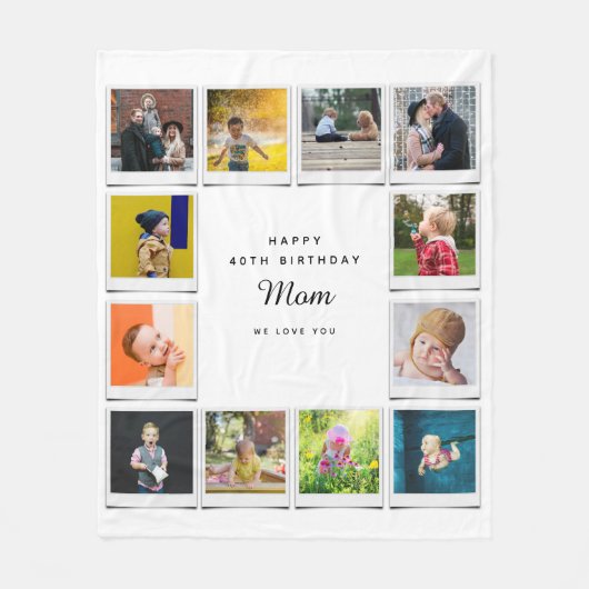 40e verjaardag Mam Foto Collage Sjabloon White Fleece Deken (Voorkant)