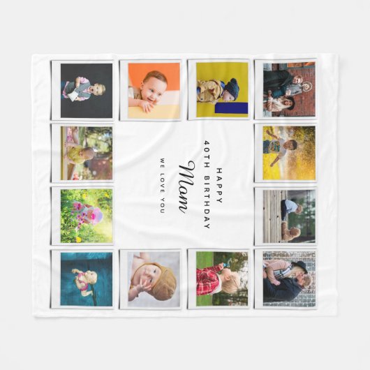 40e verjaardag Mam Foto Collage Sjabloon White Fleece Deken (Voorkant (Horizontaal))