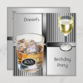 40e verjaardag Mannen Drinken Metal Black Silver Kaart (Voorkant / Achterkant)