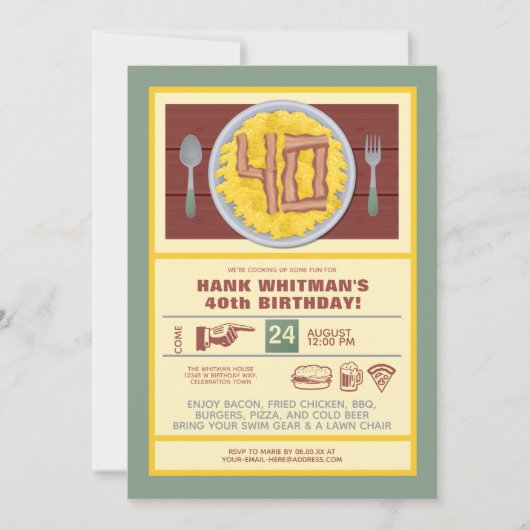 40e verjaardag Mannen Funny Bacon Eggs Thema Kaart (Voorkant)