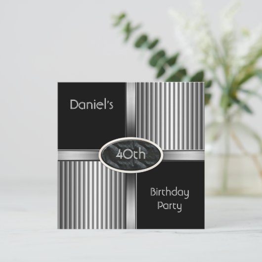 40e verjaardag Mannen metalen zwarte zilver Kaart (Staand voorkant)