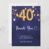 40e verjaardag Marine Blauw Goud Sterren Bedankkaart (Voorkant)
