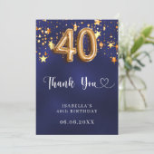 40e verjaardag Marine Blauw Goud Sterren Bedankkaart (Staand voorkant)