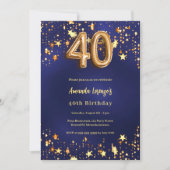 40e verjaardag Marine Blauw Goud Sterren Kaart (Voorkant)