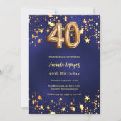 40e verjaardag Marine Blauw Goud Sterren Kaart (Voorkant)