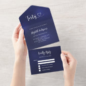 40e Verjaardag marine blauw zilver rsvp All In One Uitnodiging (Afscheurbaar)