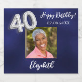 40e verjaardag marine blauwe foto sparkling wijnetiket (Enkel label)