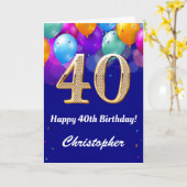 40e verjaardag marineblauw en goudkleurige ballonn kaart (Gele Bloem)
